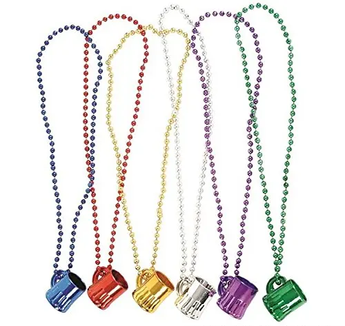 33" Large Mardi Gras Beads Necklaces With Super Sized Charms, 1 Dozen Bulk Set, Includes 12 Necklaces With Beer Mug Charms, Assorted Colors - Parade Beads - Party Favors - Bulk Toys - Dress Up Play