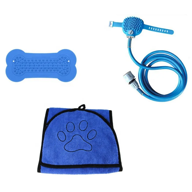 

Dog Cat Bathing Tools Pet Shower Sprayer Head Dog Bath Buddy Lick Pad and Towel, Blue