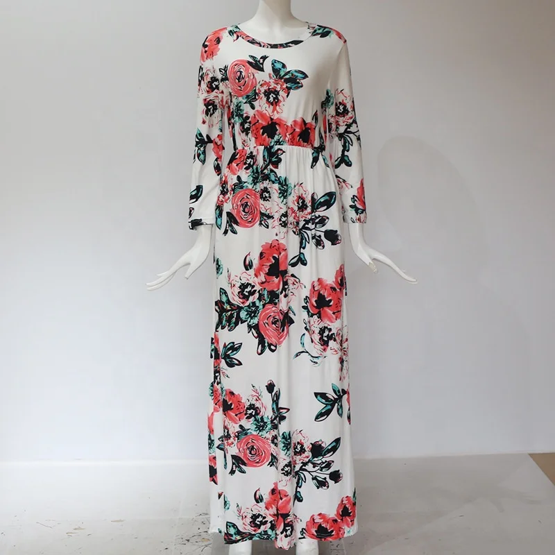 

Wholesale Monogram Women Long Sleeve Floral Dress, As shown