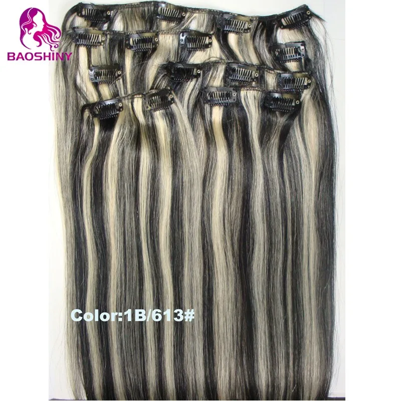 

18 inch clip-in human hair extensions color blonde 7pcs human hair clip in extensions