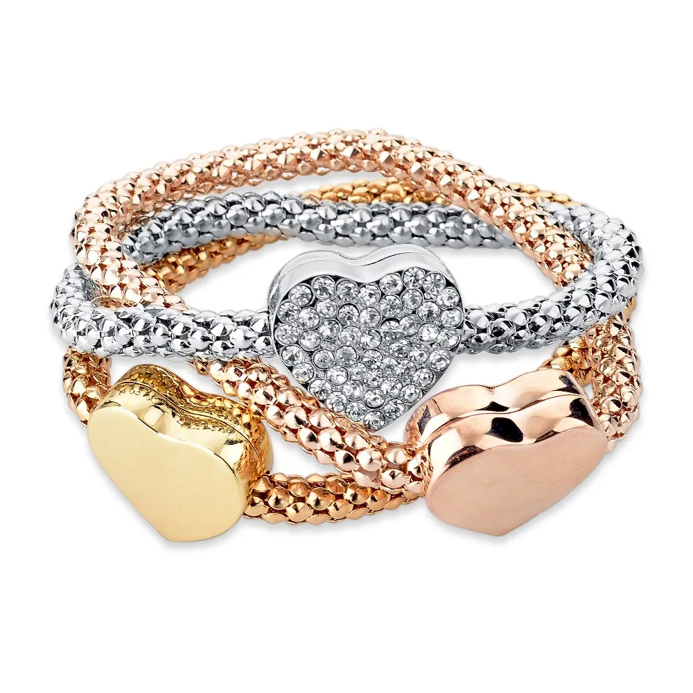 

3 Layer Sets Heart Charm Hollow Chain Bracelet For Women