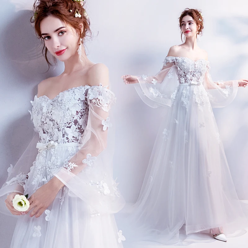 1818 Off Shoulder Sexy Low Bosom Dream Princess Lace Appliqued