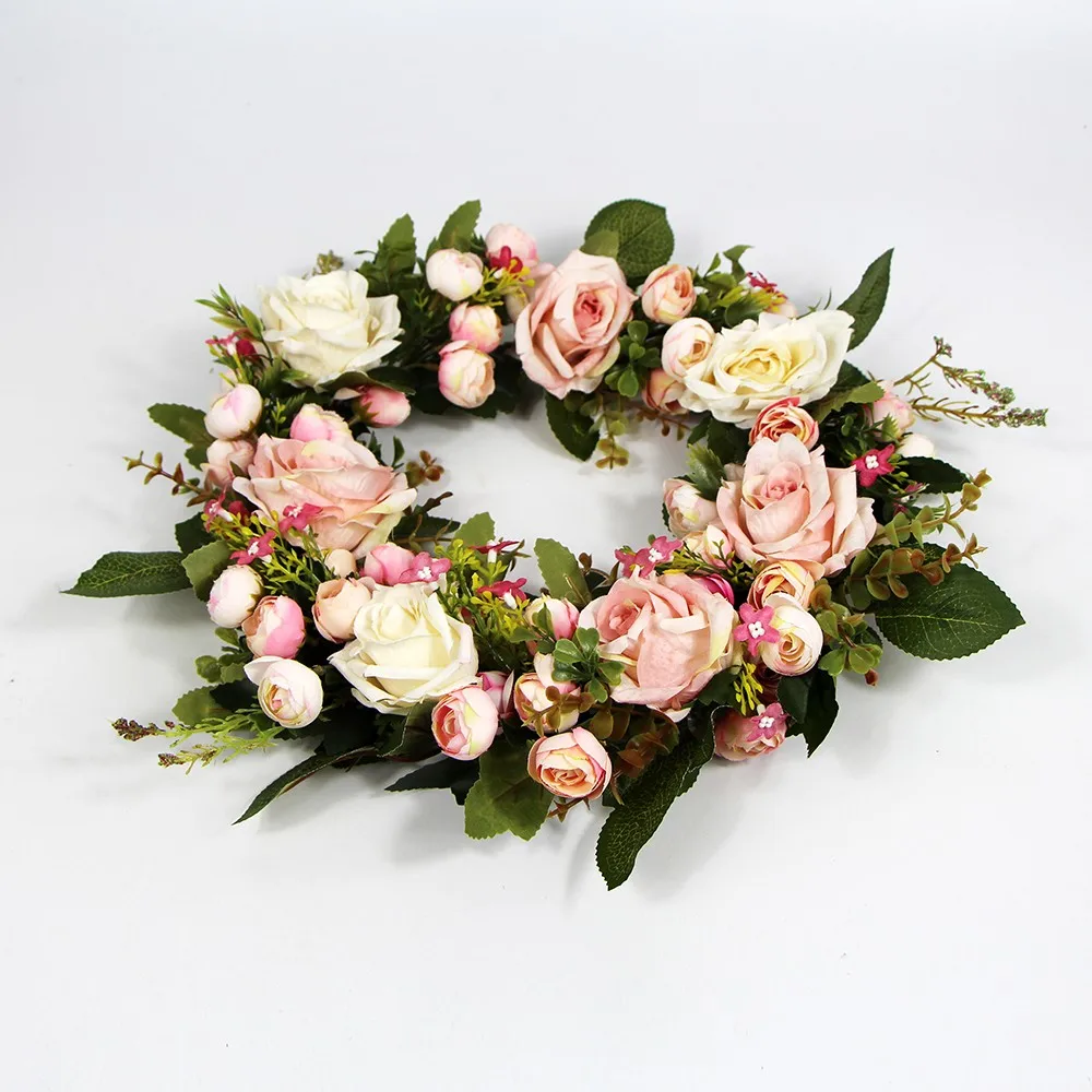 用于前门的丝绸花环,彩色人造花花环,用于前门的粉红色丝绸婚礼花环