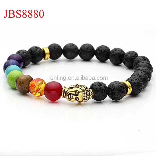 

7 Chakra Gemstone Bracelet Lava Stone Crystal Reiki Healing Balancing Round Beads Buddha Head bracelet