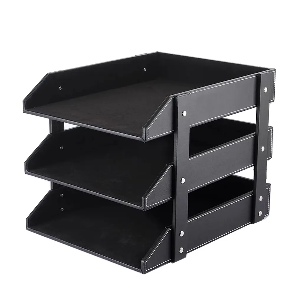
Three-layer Business leather file rack desktop storage rack office supplies file basket file tray 