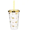 Zogift BPA free double wall colorful Insert paper plastic juice coffee tumbler mug travel straw cup with paper insert