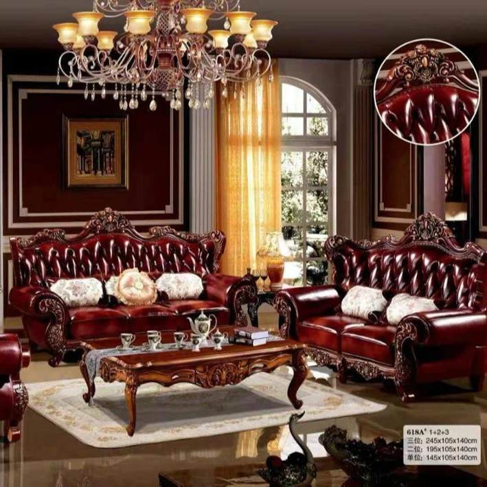 
high quality European antique living room sofa furniture genuine leather 1+2+3 set mgsf618 