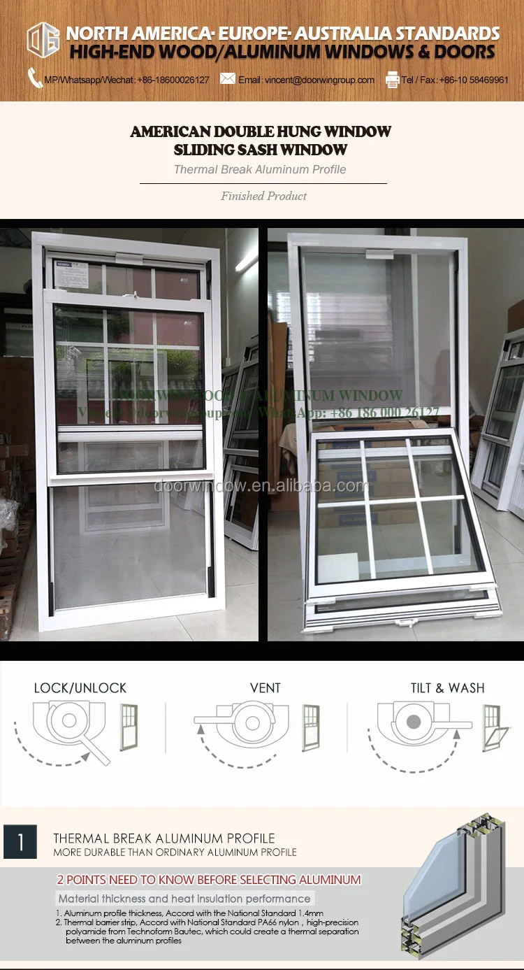 American Customized Thermal Insulation Aluminum Double Hung Windows,vertical windows