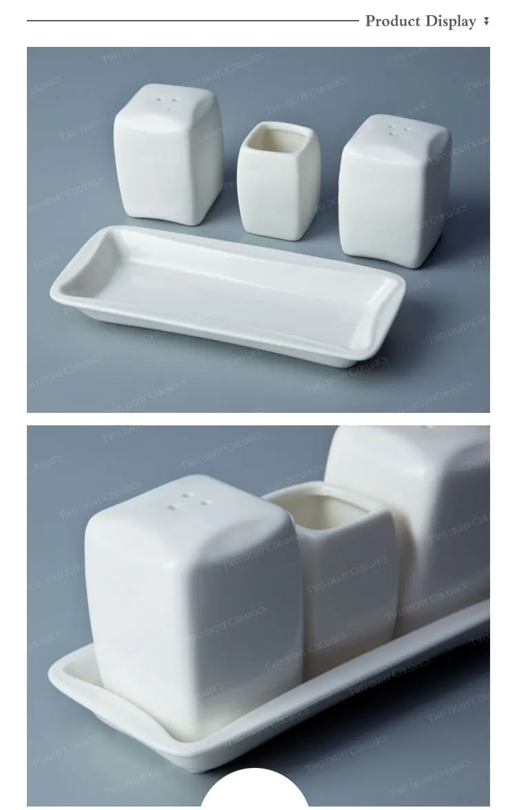 Ceramic Square Tableset Toothpick Holder Mr And Mrs Ceramic Salt And Pepper Shaker With Saucer, Salt And Pepper Shaker With Toot