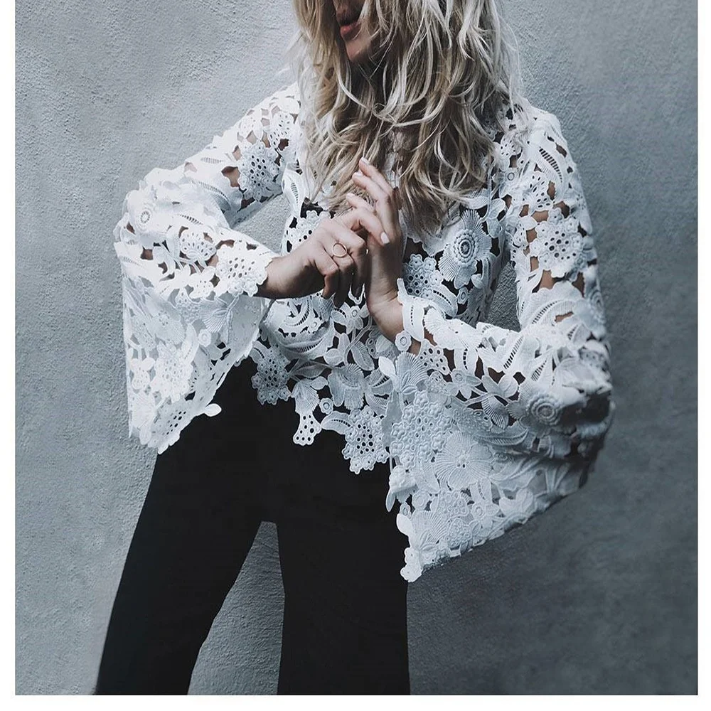 

B23015A Europe New Fashion lady lace blouse