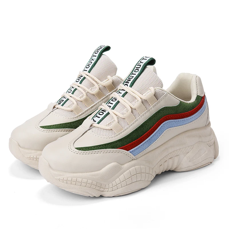 

CZ8034a Best selling sneakers lace up pu mesh dad shoes chunky sneakers trainers shoes sport women running shoes, White/black/beige women running shoes