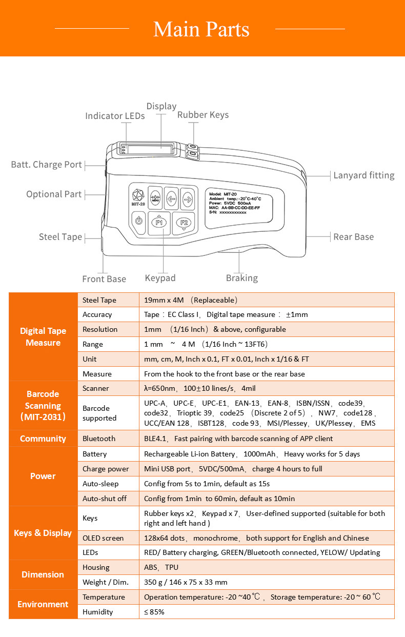 Digital Handheld Intelligent Length Measure And Volume Measure Tape And