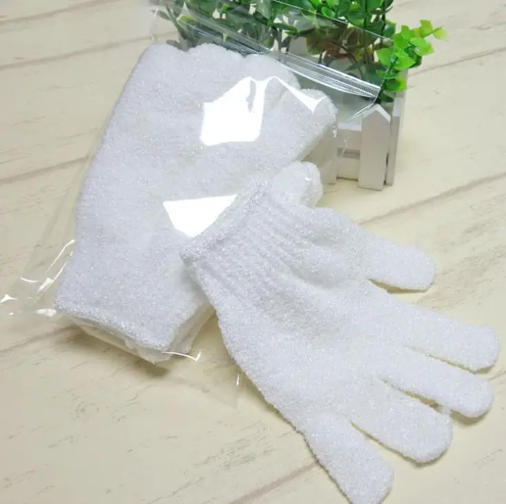 

White Nylon Body Cleaning Shower Gloves Exfoliating Bath Glove Flexible Free Size Five Fingers Bath Gloves Bathroom Supplies