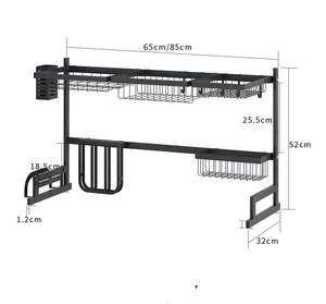 Image of kitchen stainless steel dish drying rack over the sink