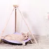 Luxury Simple Tripod Bed House Cottages Portable Wood Seat Hammock Lounger Pet Linen Mat Cat Cushion Pet Hammock