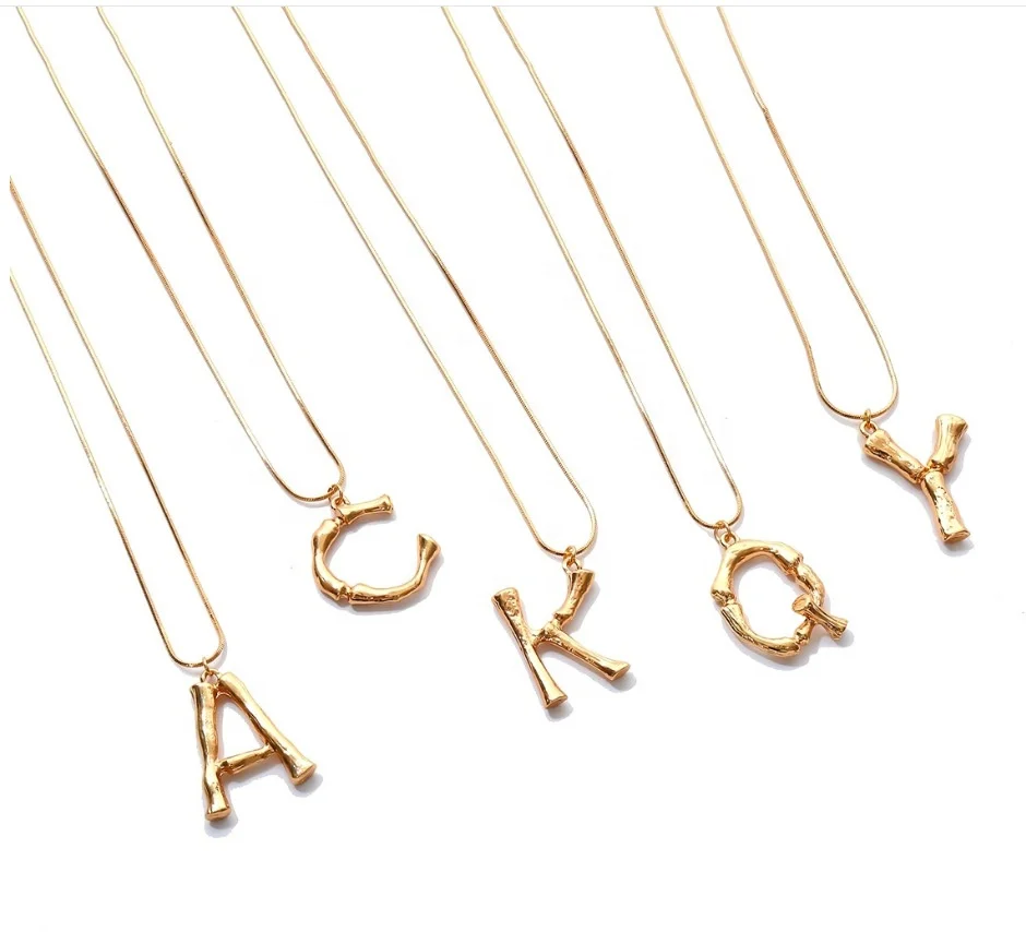 

Personalized 26 Letter Charm Snake Chain 3D Bamboo Initial Necklace Gift For Women, As is or customized
