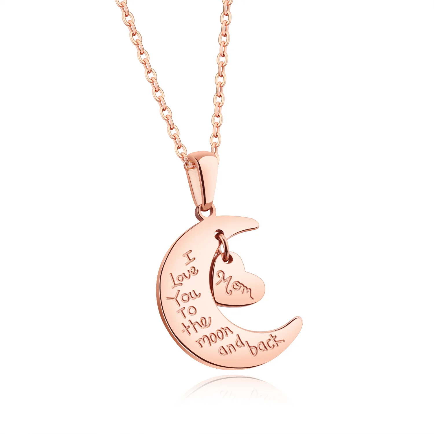 I Love You To The Moon And Back Pendant Necklace For Mom Buy 19 New Design Mom Necklace Moon And Heart Pendant Necklace For Women Exquisite Rose Gold Plated Stainless Steel Necklace For