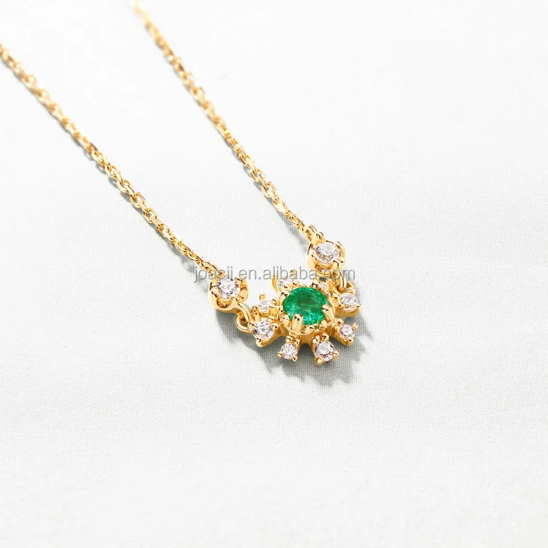 Joacii Flower Design AAA Zircon Setting Emerald S925 Silver Necklace