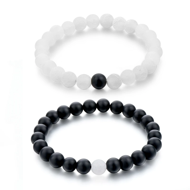 

Yin yang natural stone beads bracelet set design black and white color stone beaded couple bracelet