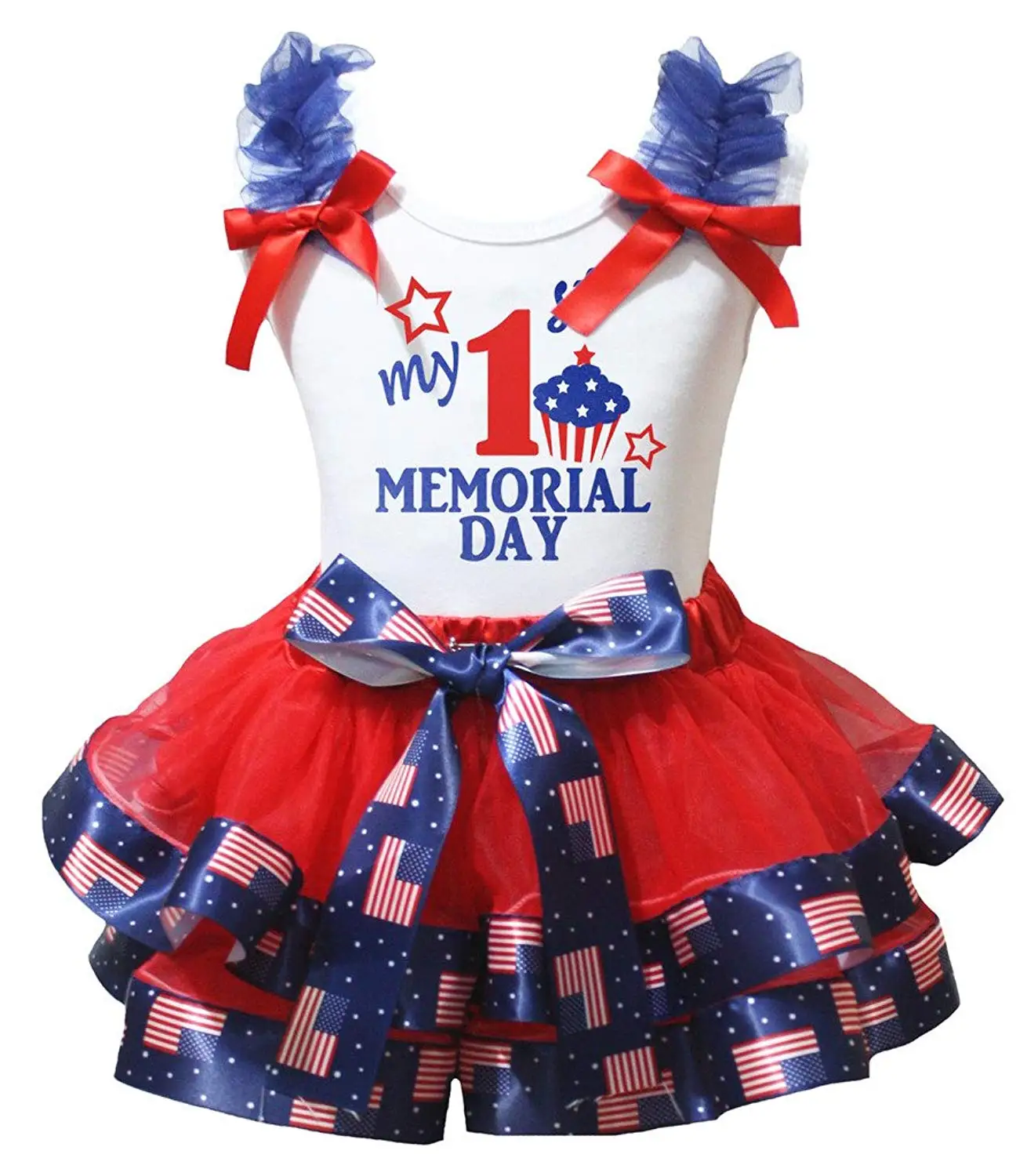 Petitebella Neck Rose White Shirt Coral Ribbon Skirt 1-8y