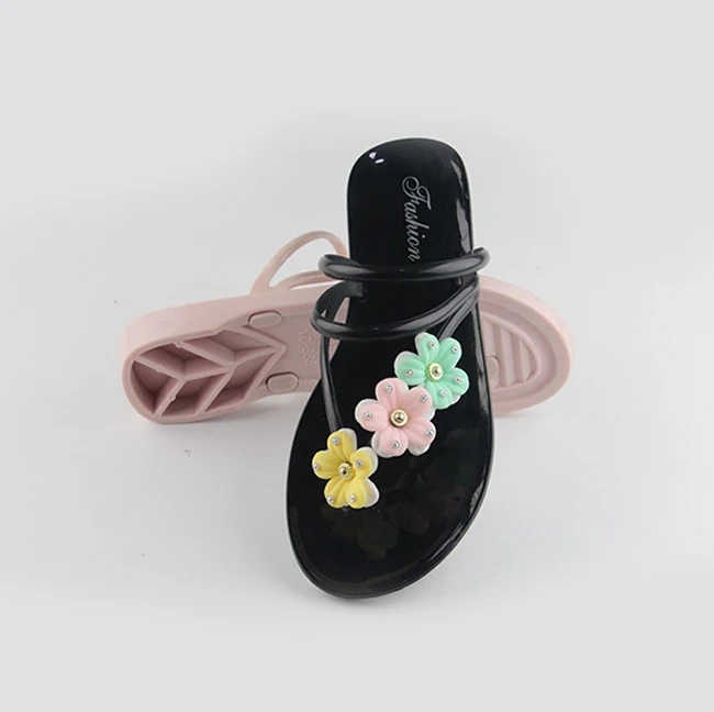 Plastic Shoes Women Flower Girl Shoes Ladies Pvc Beaded Floral Sider