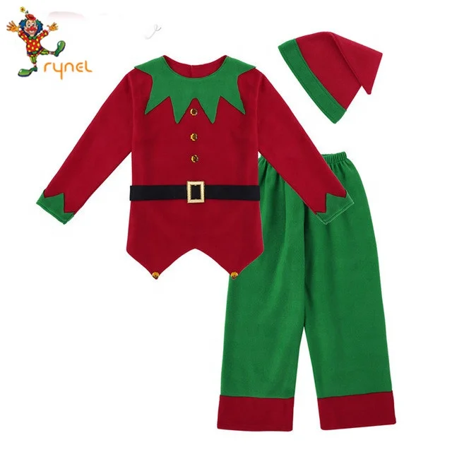 New Year Kids Boys Christmas Elf Simple Cosplay Costume Fancy Dress Up ...