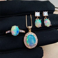 

China wholesale natural opal silver jewelry set real fire opal women jewelry