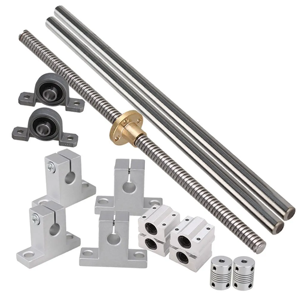 Industrial Combination,Ideaker Horizontal 2mm Lead Screw &L300mm Shaft Optical Axis&Pillow Block Bearings Slide Block with Dual Rail Shaft Support &Flexible Shaft Coupling 15pcs