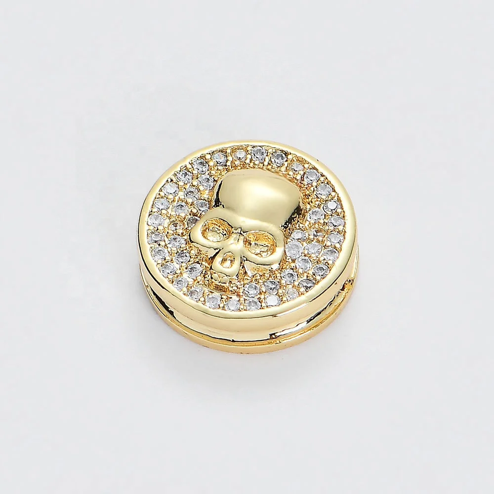 

Jewelry Findings CZ Micro Pave Brass Charm Design, Round Skull Metal Spacer Beads for Jewelry Making, Gold/silver/rose gold/black