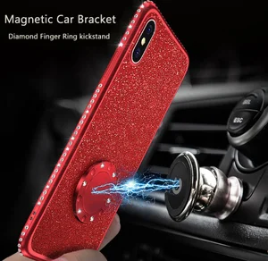 Glitter Diamond Bumper Phone Cover Rotating Ring Stand