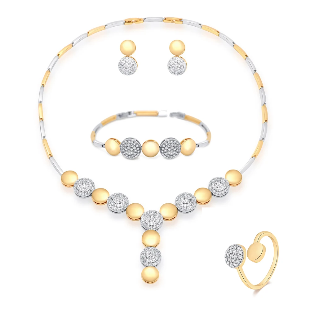 

wedding jewelry set Necklaces Earrings 18K Gold Plated two-tone