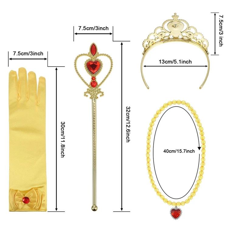 5 Pieces Yellow SREND Princess Belle Dress Up Accessories Gift Set Crown Scepter Necklace Earrings Gloves 