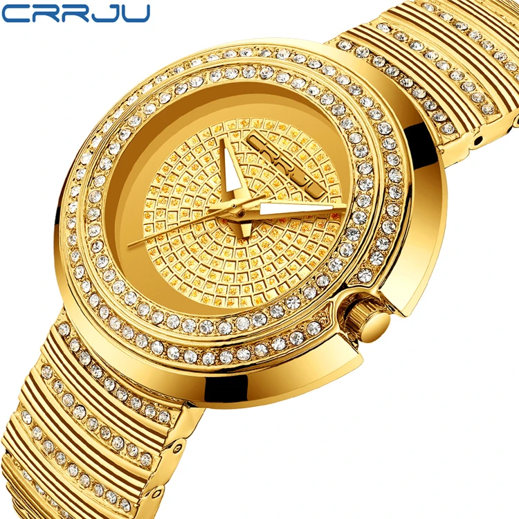 

CRRJU 2206 Fashion Women Quartz Watch Bling Casual Ladies Luxury Female Waterproof Gold WristWatch Crystal Diamond Women watches