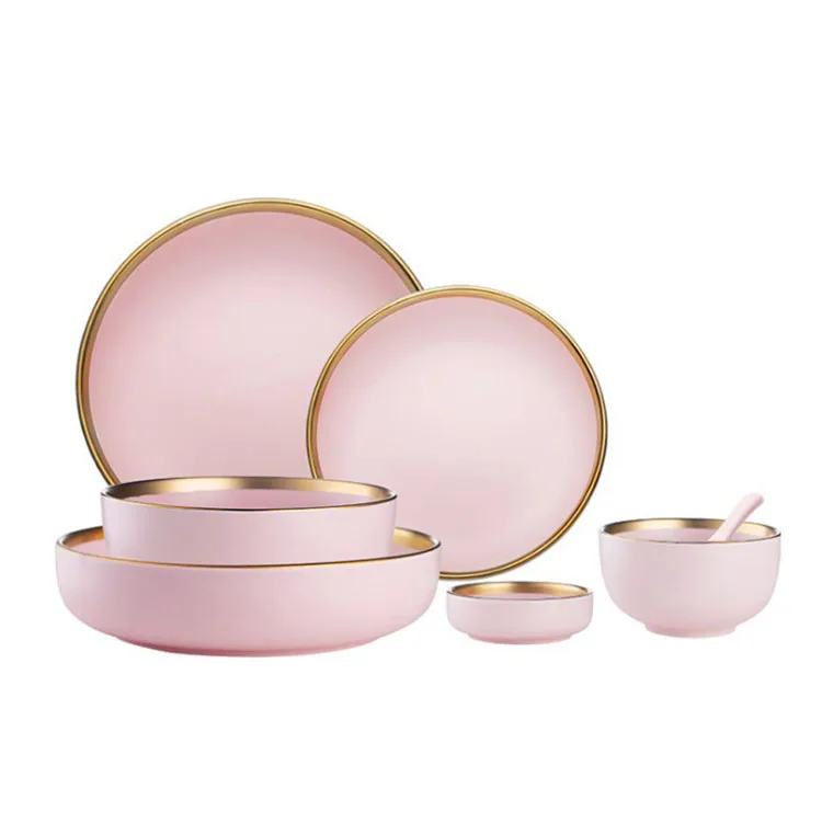 

2019 hot Good Price pink Porcelain Dinner sets home Hotel Ceramics dinnerware Sets tableware, Matt pink and matt blue