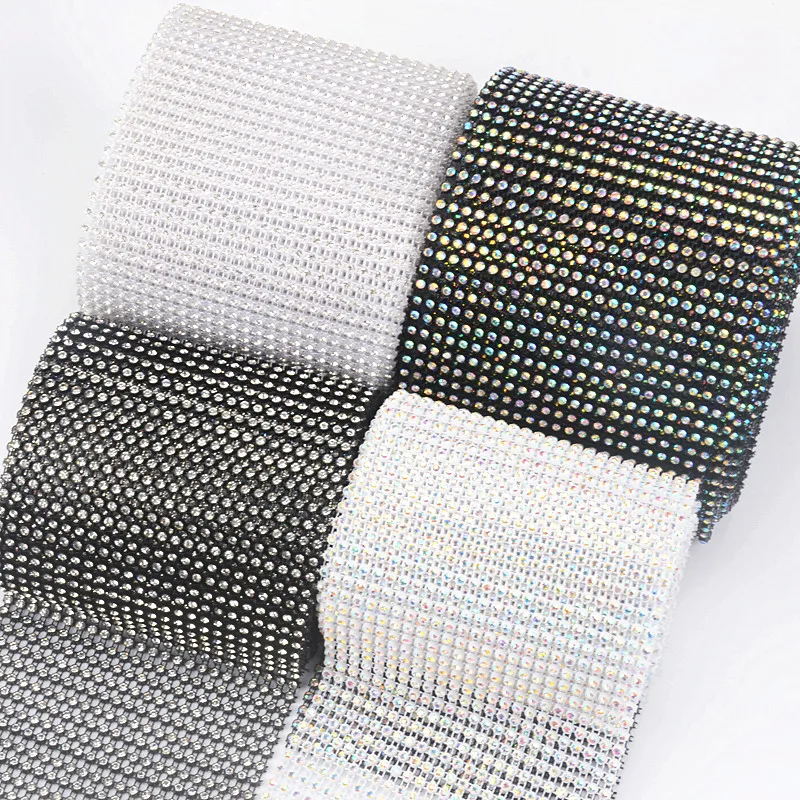 

24 rows 3mm black base 10 yards/roll mesh trimming plastic rhinestone mesh trimming sew on mesh trim, Plastic base and clear stones