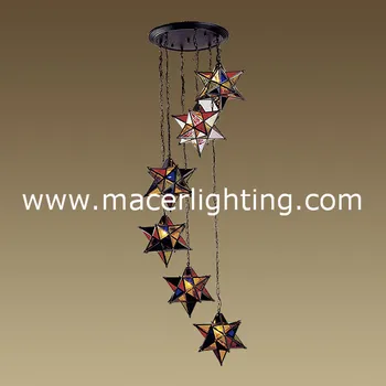 Hanging Star Moroccan Stained Glass Star Lantern Brass Ceiling