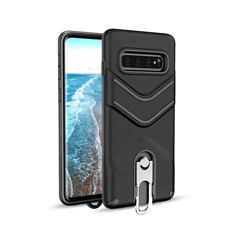 

Factory wholesale TPU+PC mobile phone case for samsung S10 S10 plus with metal stand and rope, Multi-color;can be customized