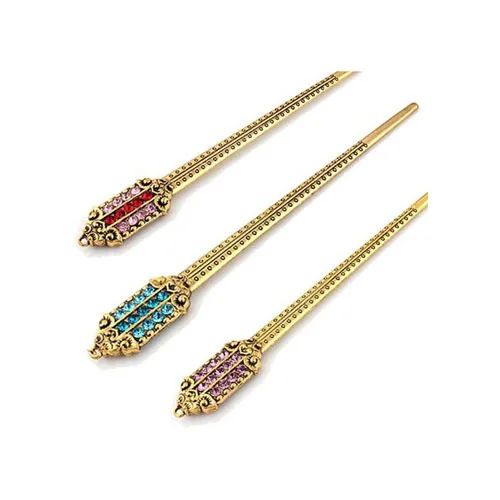 Contracted bunished gold plated hairclip several colours teardrop crystal rhinestone hair jewelry women hair accessories