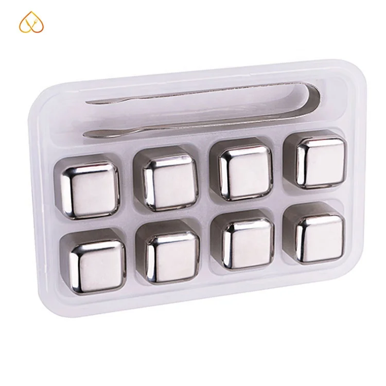 
Food Grade Metal Reusable 304 Whiskey Stainless Steel Ice Cube with Logo Laser 