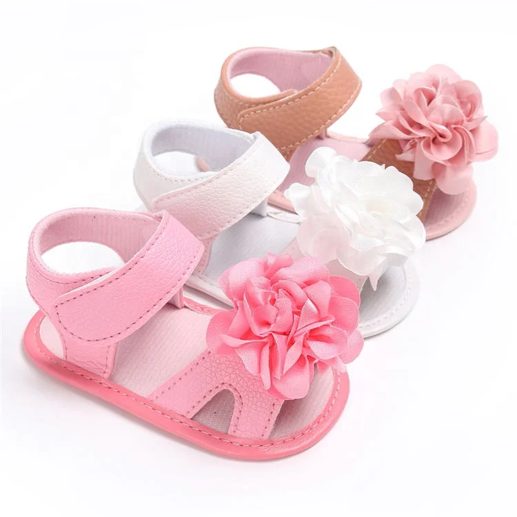 

China Factory Colorful flower soft-sole 0-24 months baby First walker baby sandals baby, White pink khaki