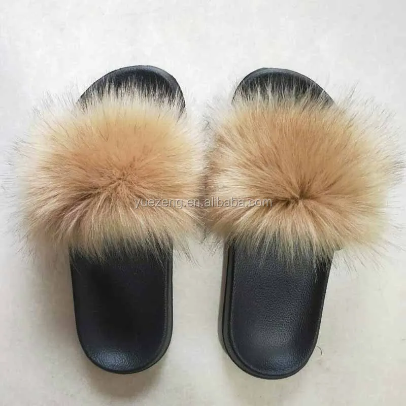 

popular fuzzy faux fur slipper for women, Red ,black ,green ,orange ,brown and so on