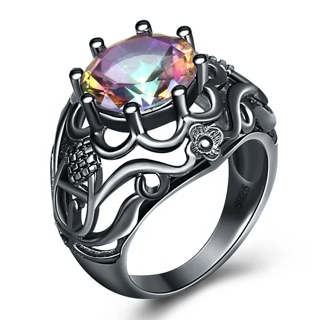 

Unique Vintage Black Rings for Women Big Colorful Zircon Flower Wedding Engagement Jewelry anillos mujer Wholesale Price