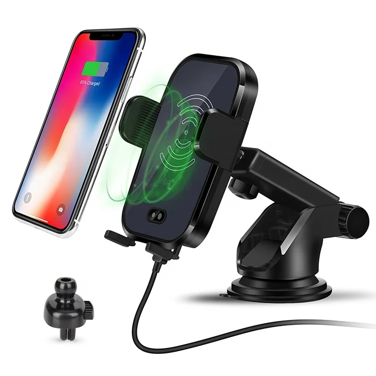 

Infrared Sensor Automatic Clamping 10W Fast Wireless Charger Car Air Vent Smartphone Mount, Black(or customize)