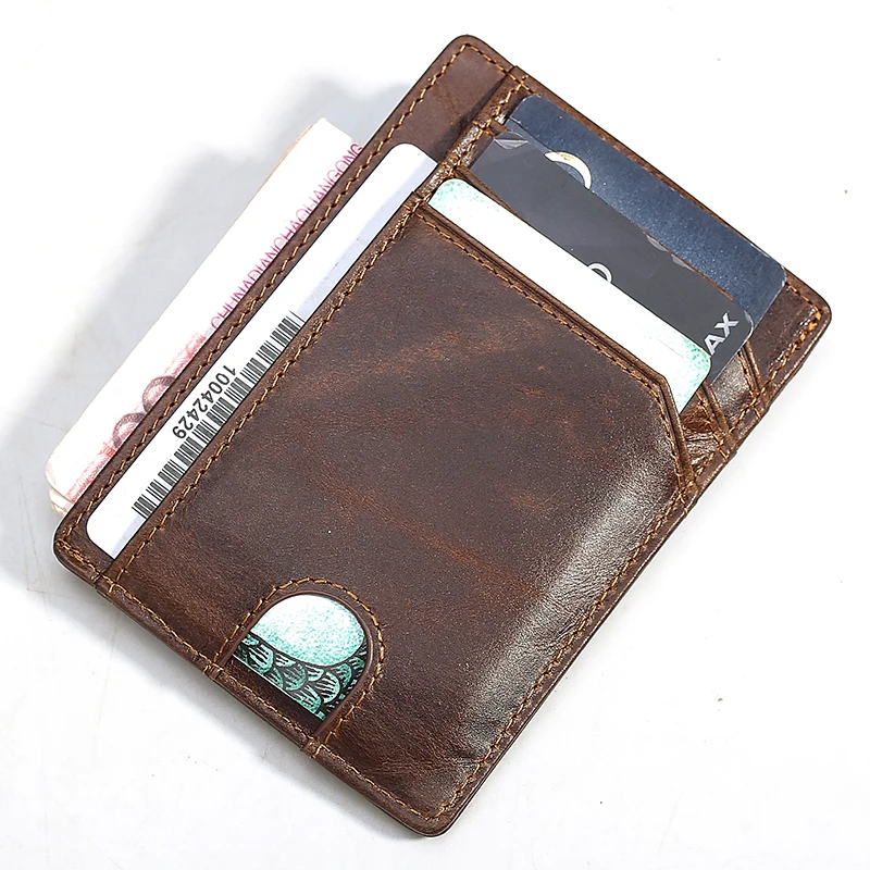 

RFID Blocking Custom Men Minimalist Wallet Genuine Leather Slim Front Pocket Wallet