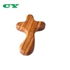 Carved Round With Hand Shape Perfect Hand Fit Olive Wood Cross