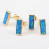 ZG0223 Wholesales Studs Rectangle Shape Gold Plated Bezel Opal blue Stud Earrings, Wholesale opal studs