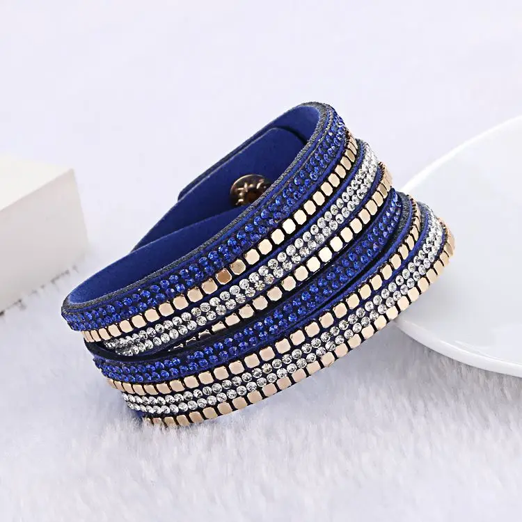 

2015 Fashion Jewelry Crystal Bracelets &bangles For women Rhinestone Leather Bracelet Crystal Braclets, N/a