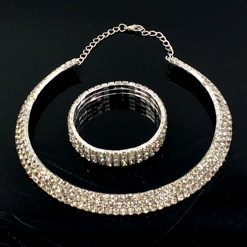 

choker necklace bracele earring set torque choker necklace jewelry set rhinestone torque bijoux tow row three five row choker