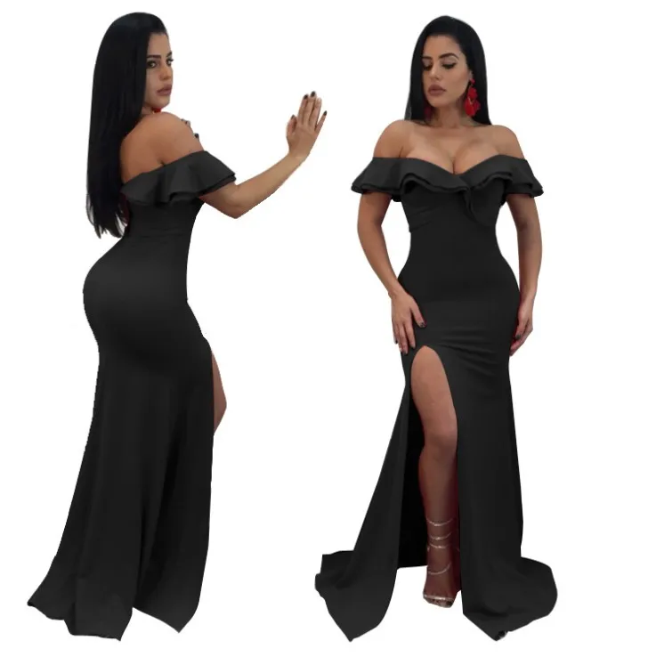 

AT32714 2019 women's air layer knitted ruffled long dresses