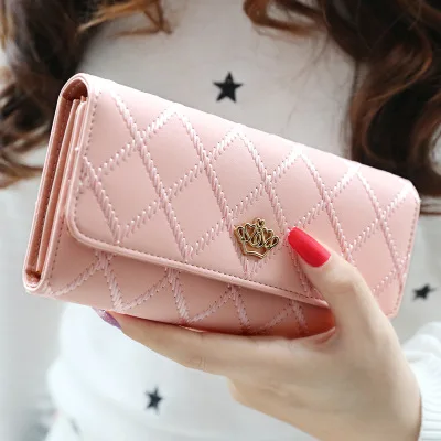 

JLB005 2018 Lingge crown decor female wallets leather woman lady purse wallet, Blue, pink, black,sky blue, purple,golden, hot pink